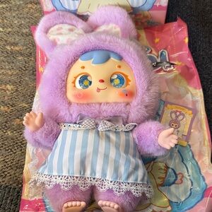 Cute Purple Plush Doll with Striped Dress